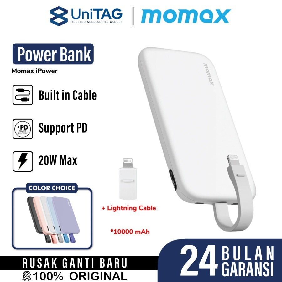 Momax Powerbank Built-in Kabel Charger Lightning 10000mAh iPower PD 3 - White IP118MFIW