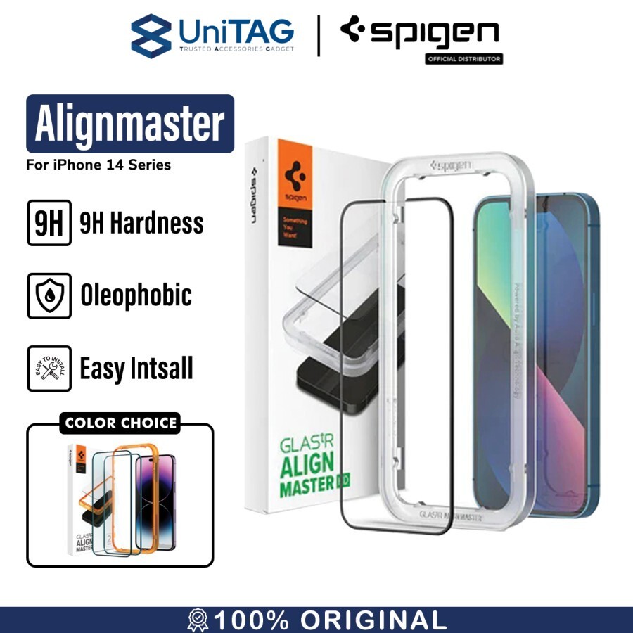 Spigen iPhone 16e / 14 / 13 / 13 Pro Tempered Glass with Tray 1 Pack GlastR AlignMaster Full Cover - Black AGL03725