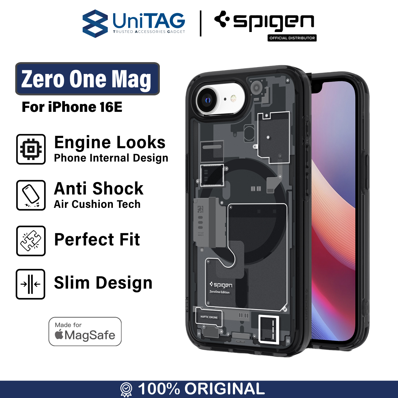 Spigen iPhone 16e Case Magsafe Ultra Hybrid MagFit Zero One - Black ACS09141