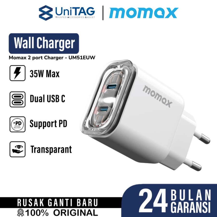 Momax Wall Charger 35W PD GaN 1-Charge Flow 2 Port EU - White UM51EUW