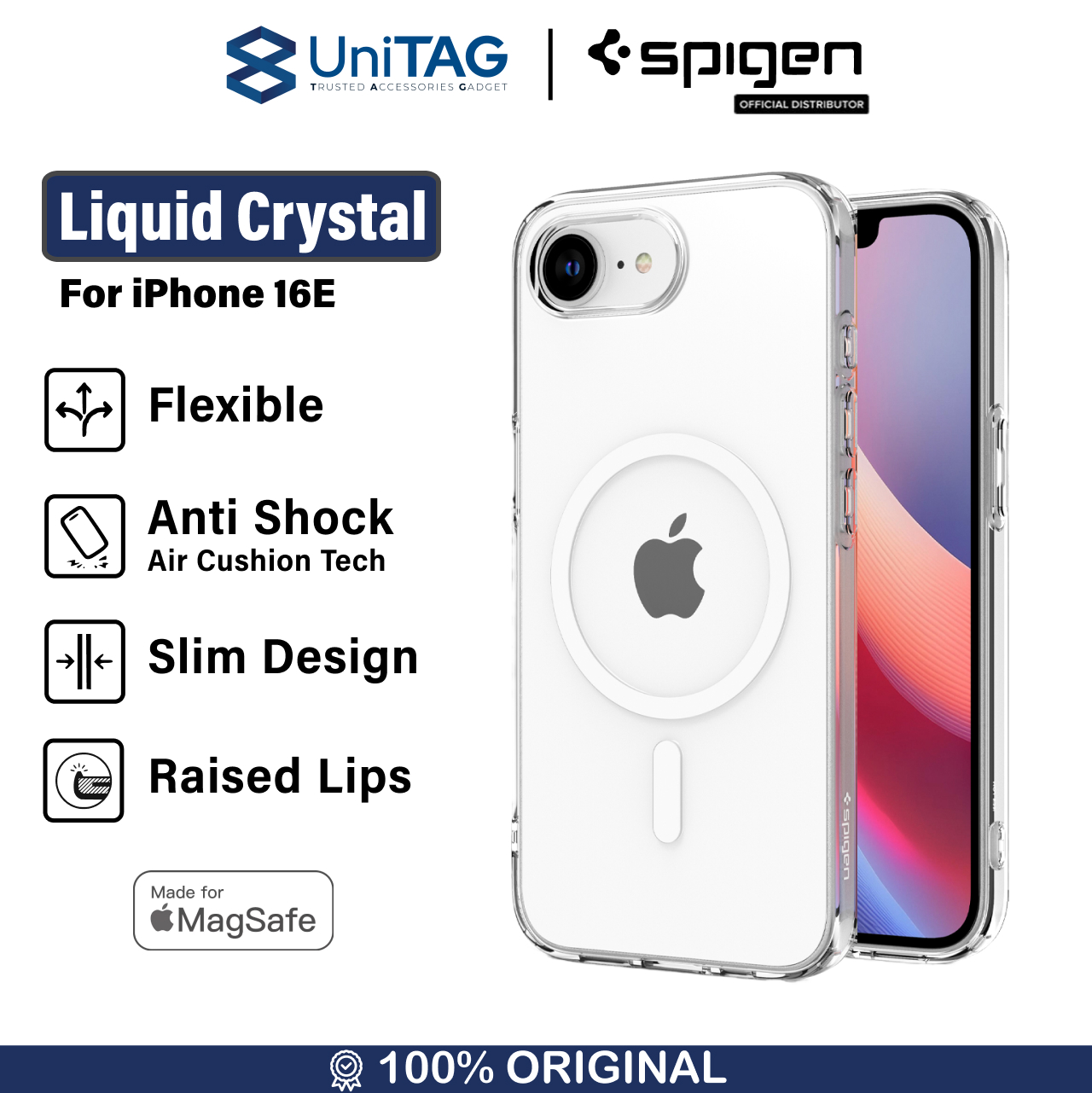 Spigen iPhone 16e Case Magsafe Liquid Crystal MagFit - Clear White ACS09150