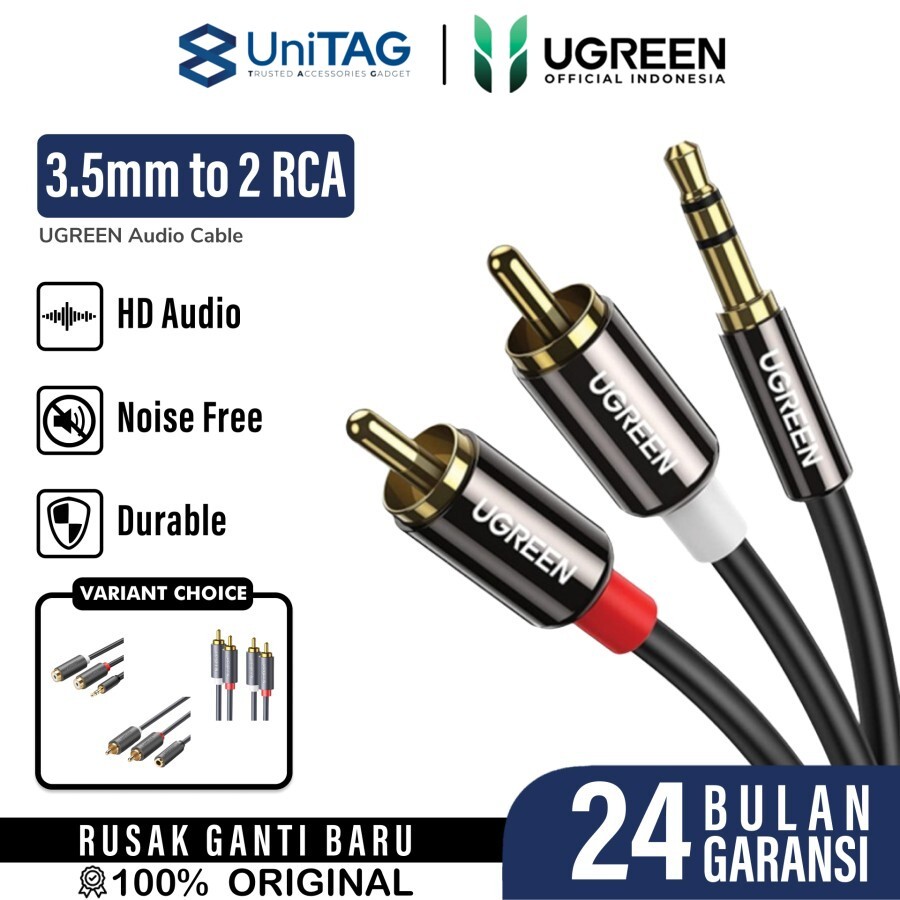 UGREEN Audio Cable Jack 3.5mm to RCA 2m - Black AV116 10584