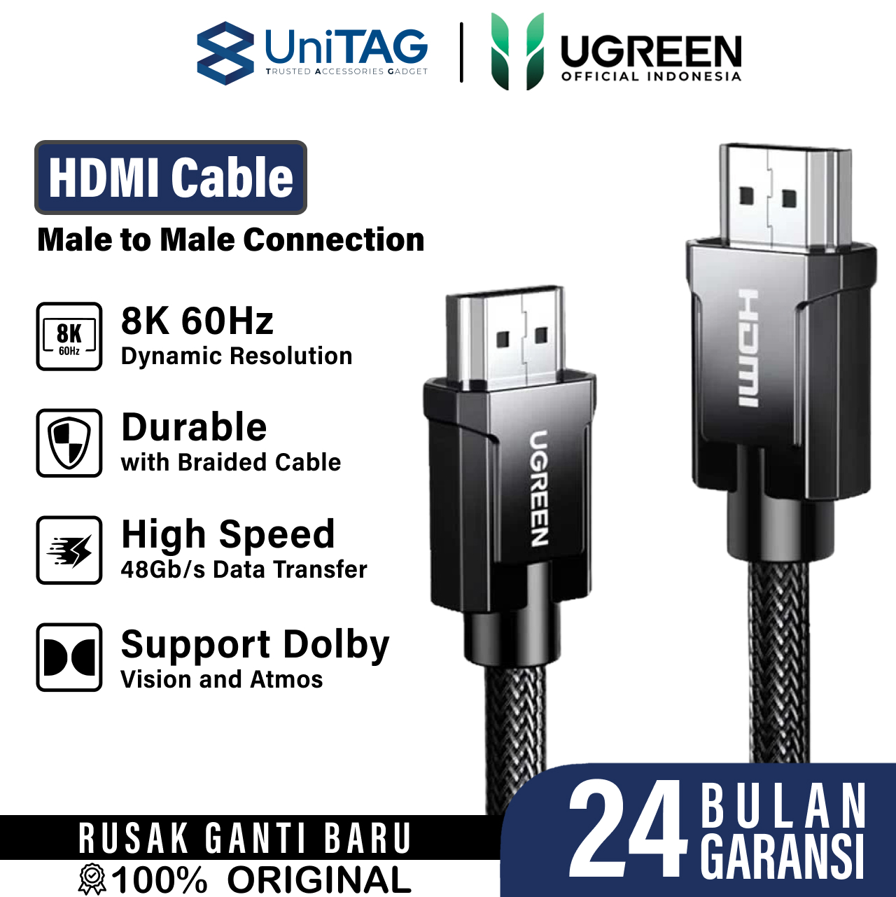 UGREEN Kabel Display HDMI to HDMI 2.1 8K Braided 3m - Black HD135 80602