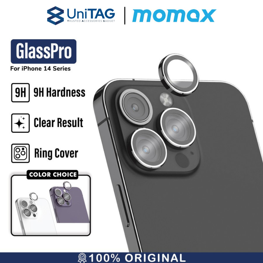 Momax iPhone 14 Pro / 14 Pro Max Camera Lens Protector Camera Ring GlassPro+ - Black PZAP22CM1D
