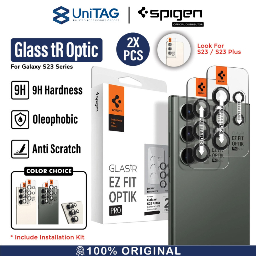 Spigen Galaxy S24 / S23 / S23 Plus Camera Lens Protector Camera Ring with Tray 2 Pack GlastR EZ Fit Optik Pro - Black AGL05962