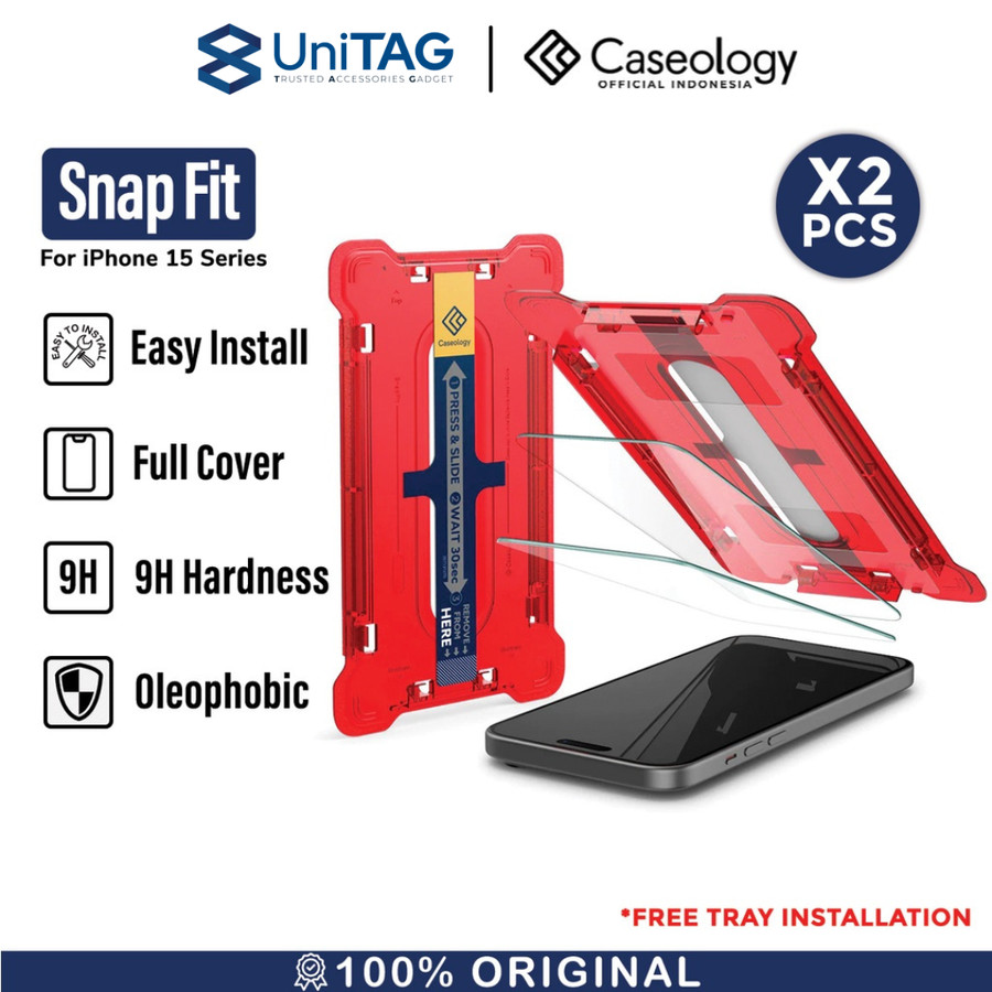 Caseology iPhone 15 Pro Max Tempered Glass with Tray 2 Pack Snap Fit - Transparency AGL06882