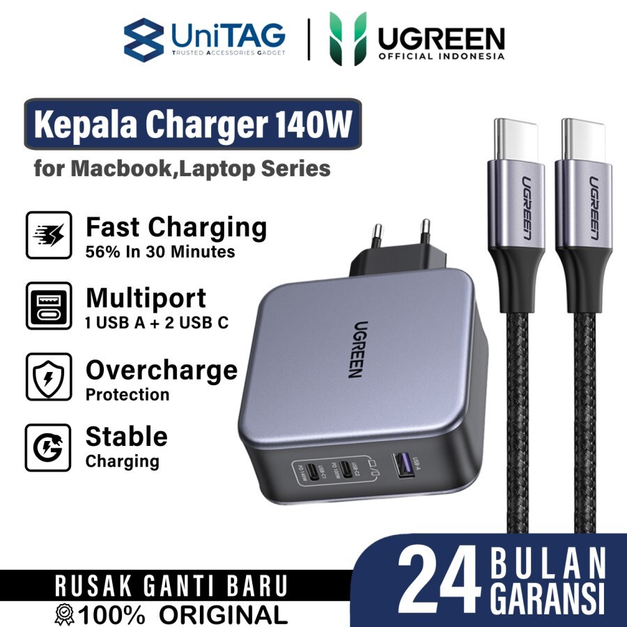 UGREEN Wall Charger 140W 1A 3C GaN Nexode + Kabel Charger USB C to USB C - CD289 90549