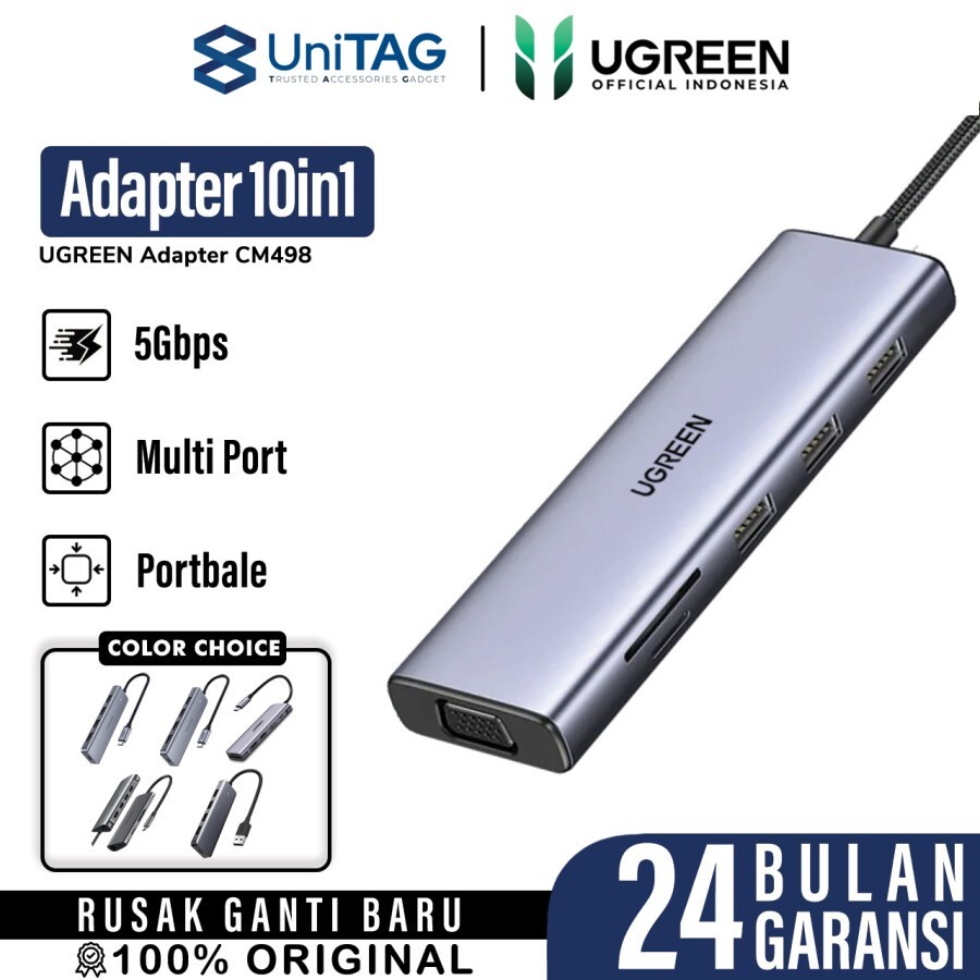 UGREEN Hub 10 in 1 USB C to 3A 1C 1HDMI 1Jack 3.5mm 1RJ45 1SD 1TF 1VGA - Gray CM498 15601