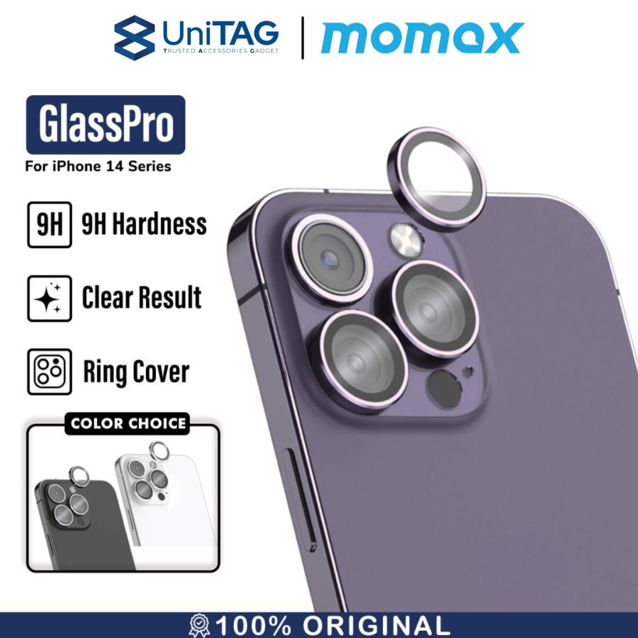 Momax iPhone 14 Pro / 14 Pro Max Camera Lens Protector Camera Ring GlassPro+ - Black PZAP22CM1D