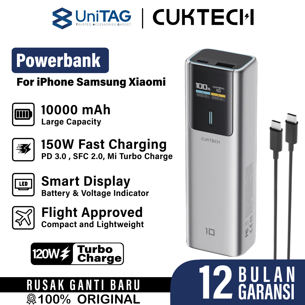 CUKTECH Powerbank 10000mAh 150W 1A 1C CUKTECH 10 - Gray CK-AC-PB100P-GRY