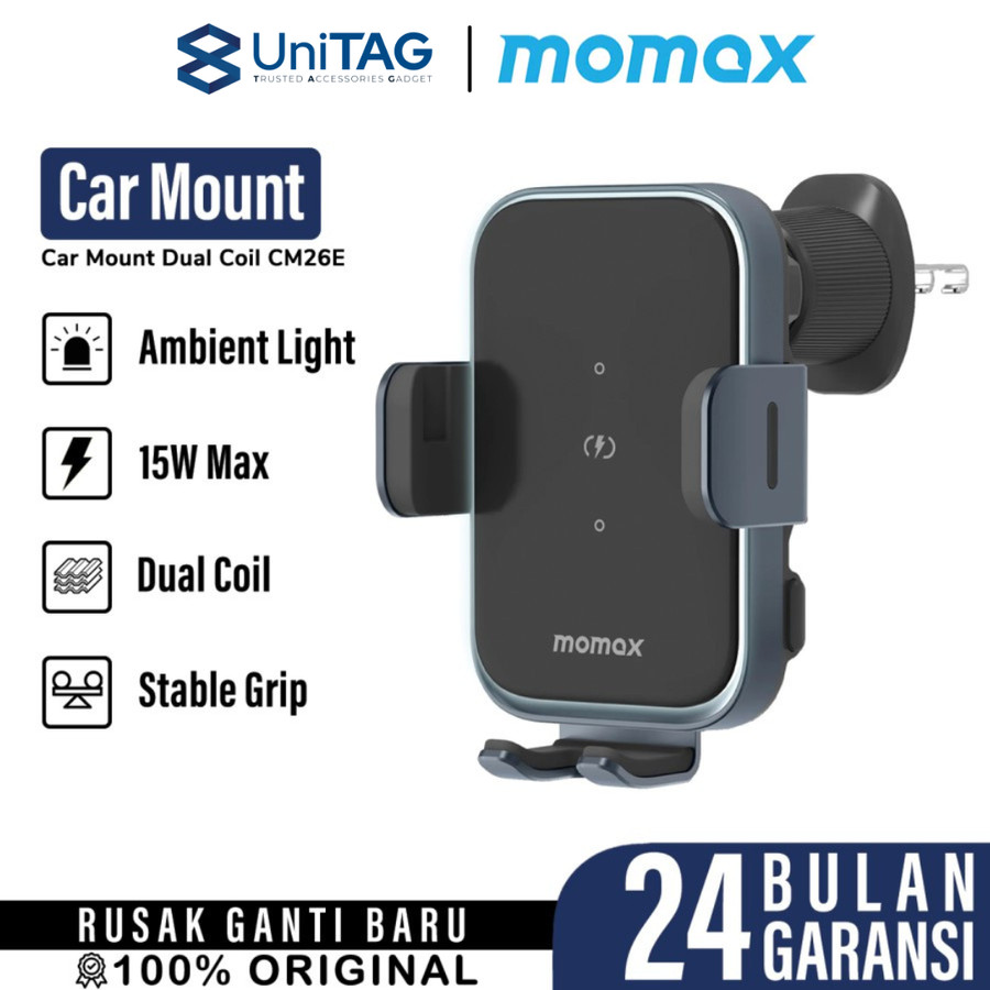 Momax Car Charger Air Vent / AC Wireless Charger + Cable Charger USB C to USB C Q.Mount Smart 6 - Space Grey CM26E