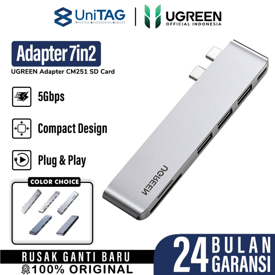 UGREEN Macbook Hub 6 in 2 Dual USB C to 3A 1C 1SD 1TF - Space Gray CM251 60560