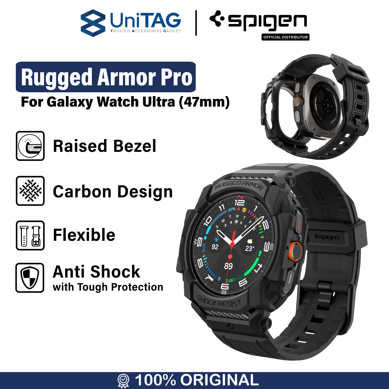 Spigen Galaxy Watch Ultra (47mm) Case Strap Rugged Armor Pro - Matte Black ACS08427