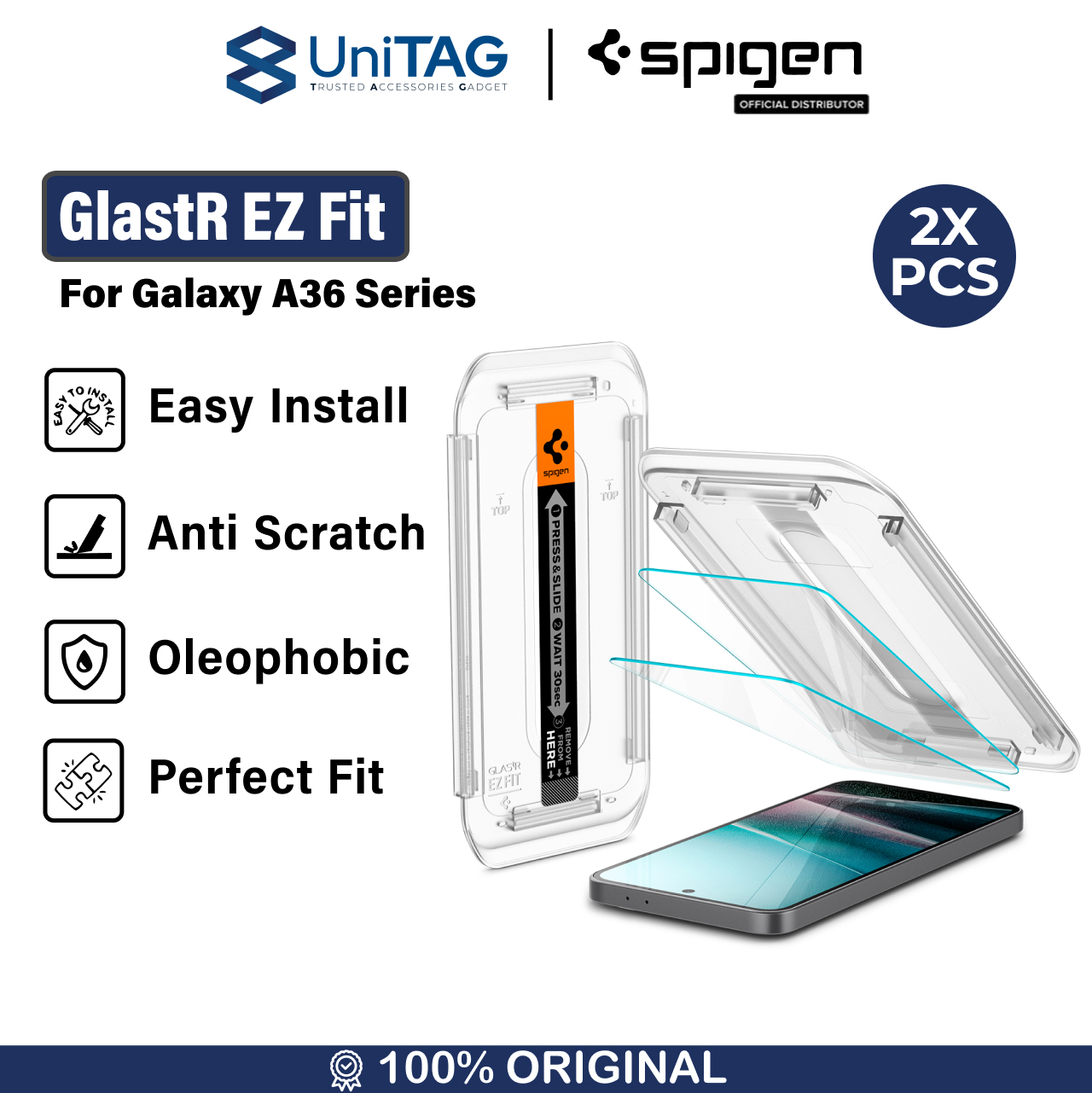 Spigen Galaxy A36 5G Tempered Glass with Tray 2 Pack GlastR EZ Fit - Transparency AGL09202
