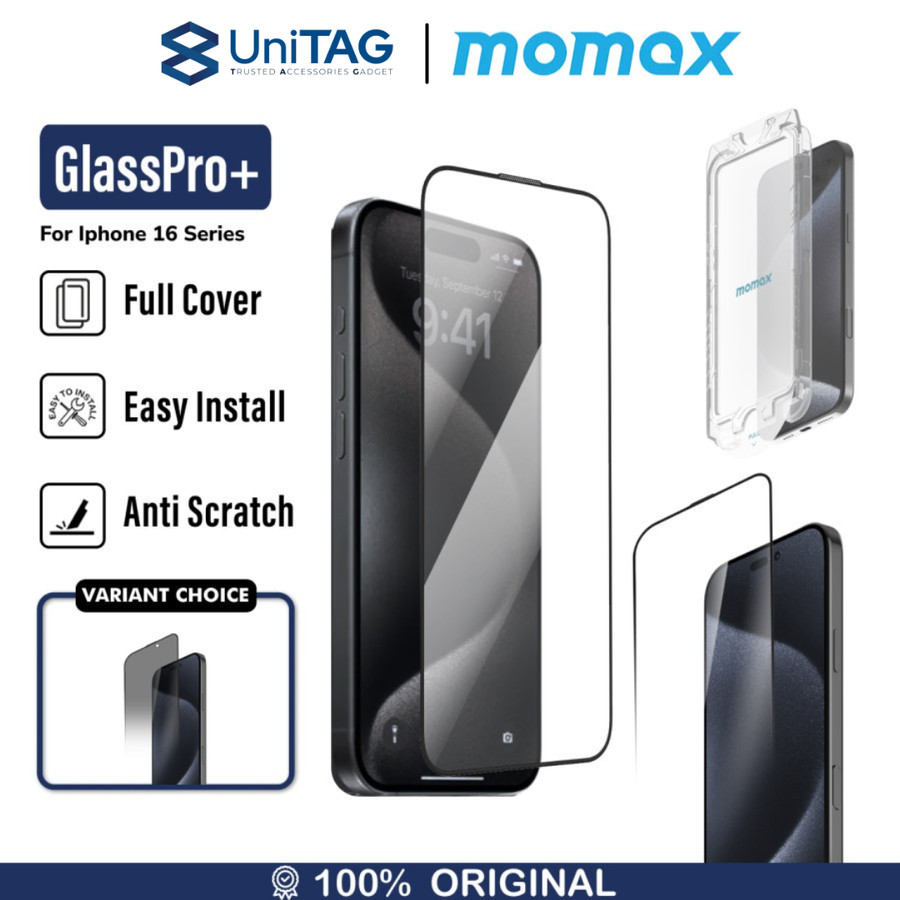 Momax iPhone 16 Pro Max Tempered Glass GlassPro+ Ultra Clear HD - Transparent Black PZAP24F1XLD