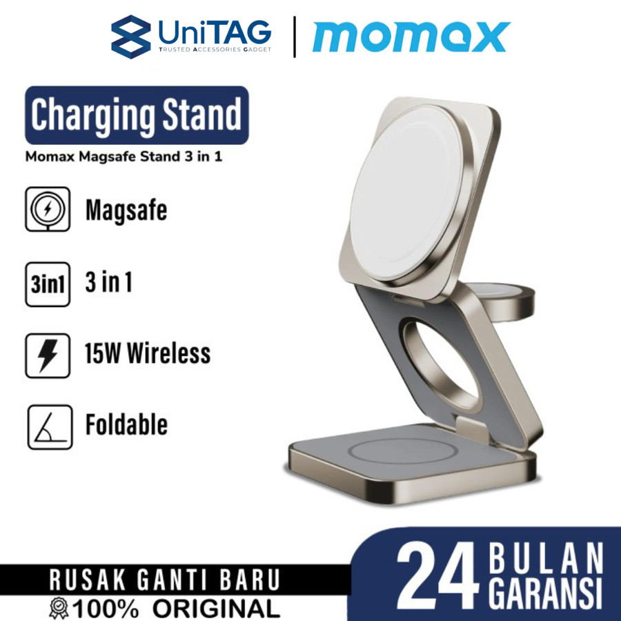 Momax Magsafe Wireless Charger Stand 3 in 1 Q2.Mag Go Qi2 - Titanium UD31L