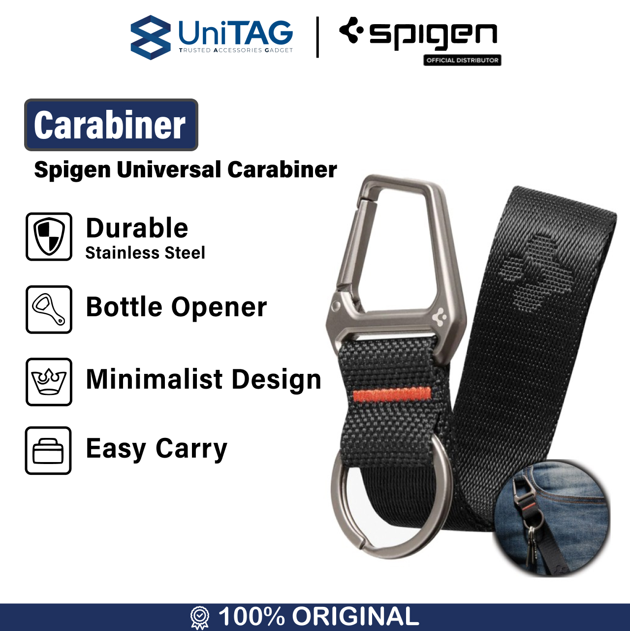Spigen Carabiner with Strap Black Strap + Key Ring - Black AHP05472