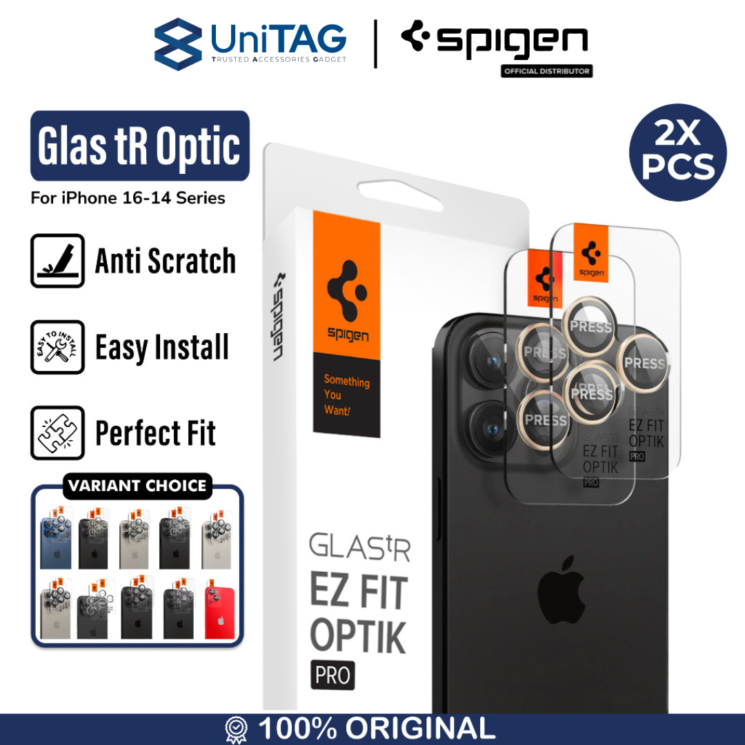 Spigen iPhone 15 / 15 Plus / 14 / 14 Plus Camera Lens Protector Camera Ring with Tray 2 Pack GlastR EZ Fit Optik Pro - Black AGL05213