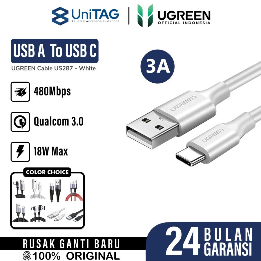 UGREEN Kabel Charger USB C - USB A 3A 2m - White US287 60123