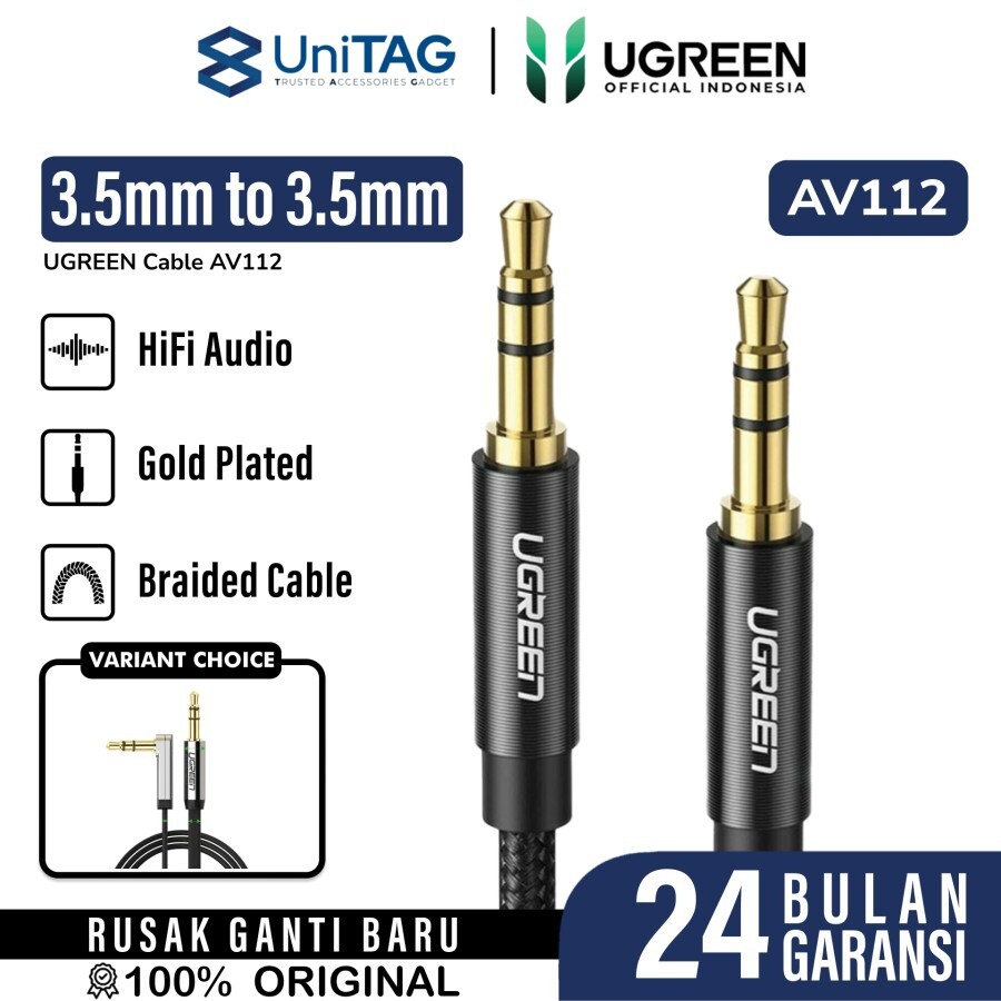 UGREEN Audio Cable Jack 3.5mm Male to Jack 3.5mm Male Braided 2m - Black AV112 50363