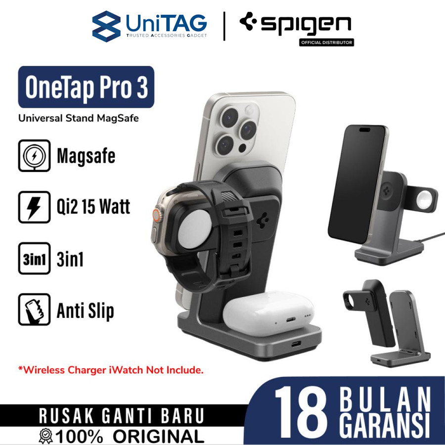 Spigen Wireless Charging Stand Magsafe 3 in 1 OneTap Pro 3 S3118W - Gunmetal AMP06527