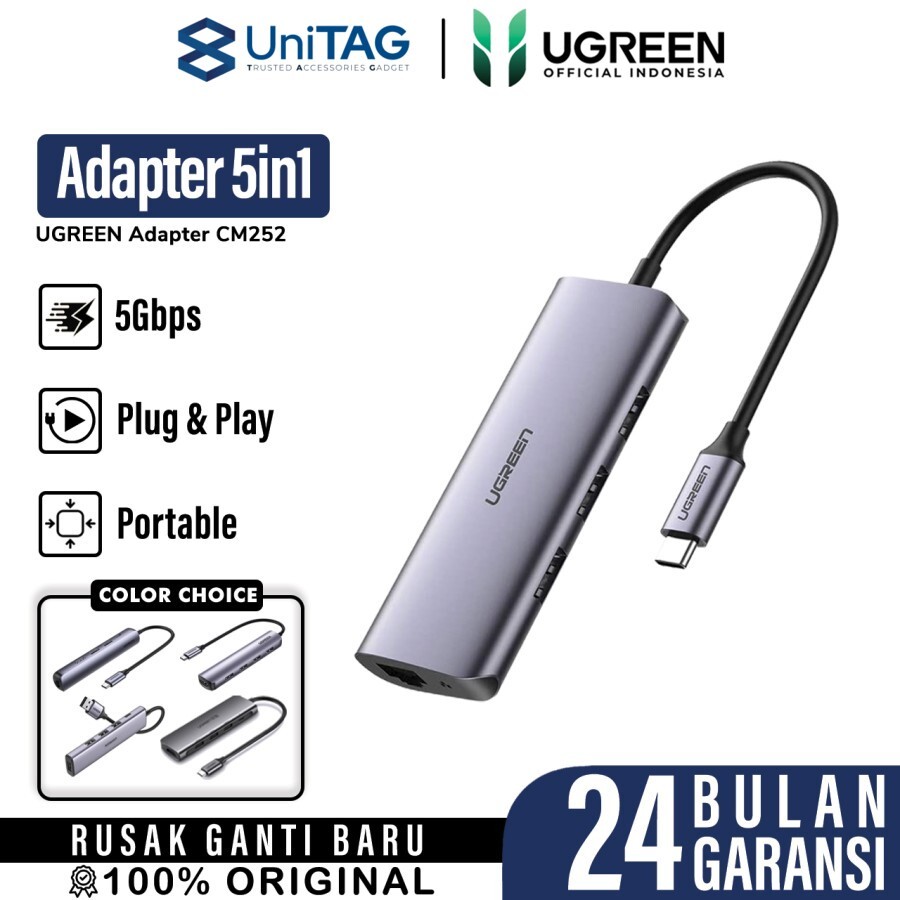 UGREEN Hub 5 in 1 USB C to 3A 1MicroUSB 1RJ45 - Space Gray CM252 60718