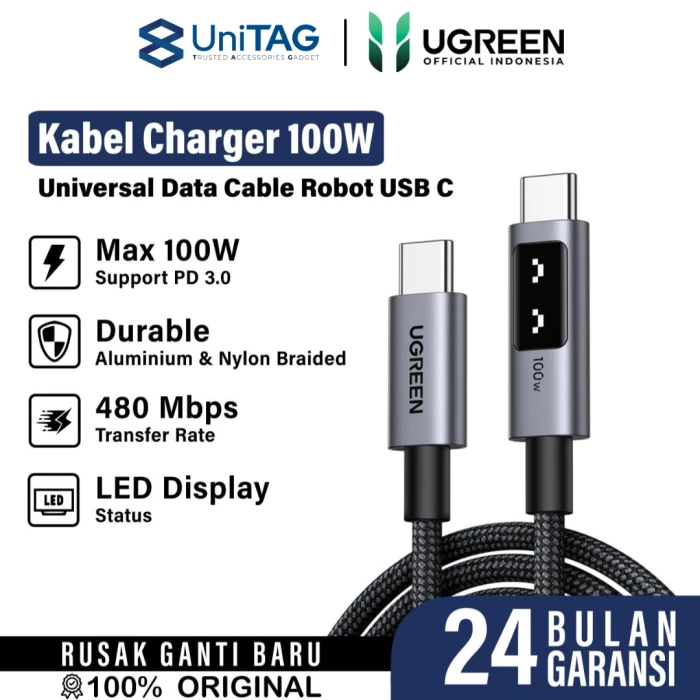 UGREEN Kabel Charger USB C - USB C 100W Braided 0.5 m Uno - Gray L509 45612