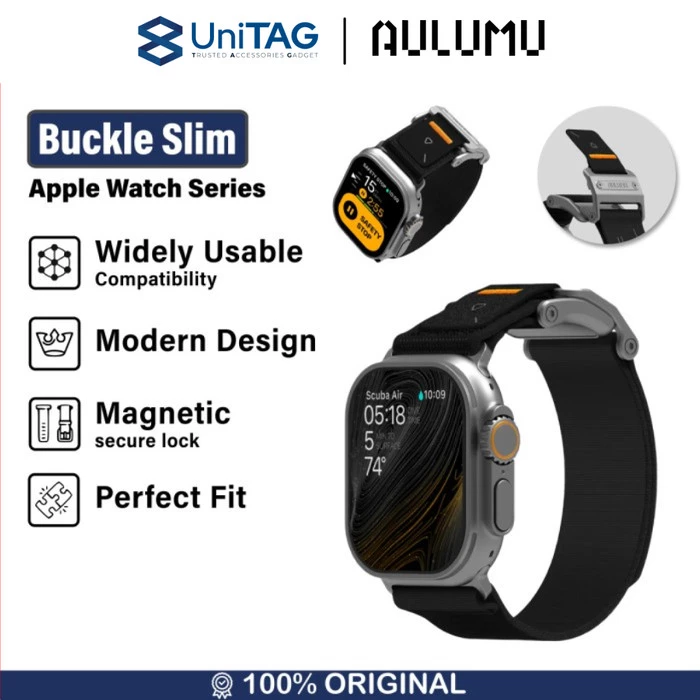 Aulumu Apple Watch 49mm / 46mm / 45mm / 44mm / 42mm (Series 3 / 2 / 1) Strap Mag Buckle Slim - Sliver A11-NL-BK-SL
