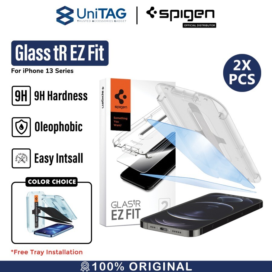 Spigen iPhone 14 / 13 / 13 Pro Tempered Glass Anti Blue with Tray 2 Pack GlastR EZ Fit - Anti Blue Light AGL03389