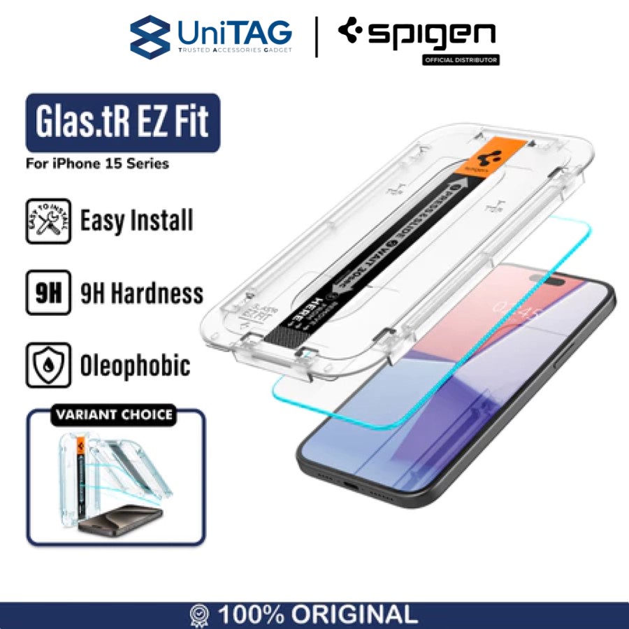 Spigen iPhone 15 Pro Max Tempered Glass with Tray 1 Pack GlastR EZ Fit - Transparency AGL06878 (Offline SKU)