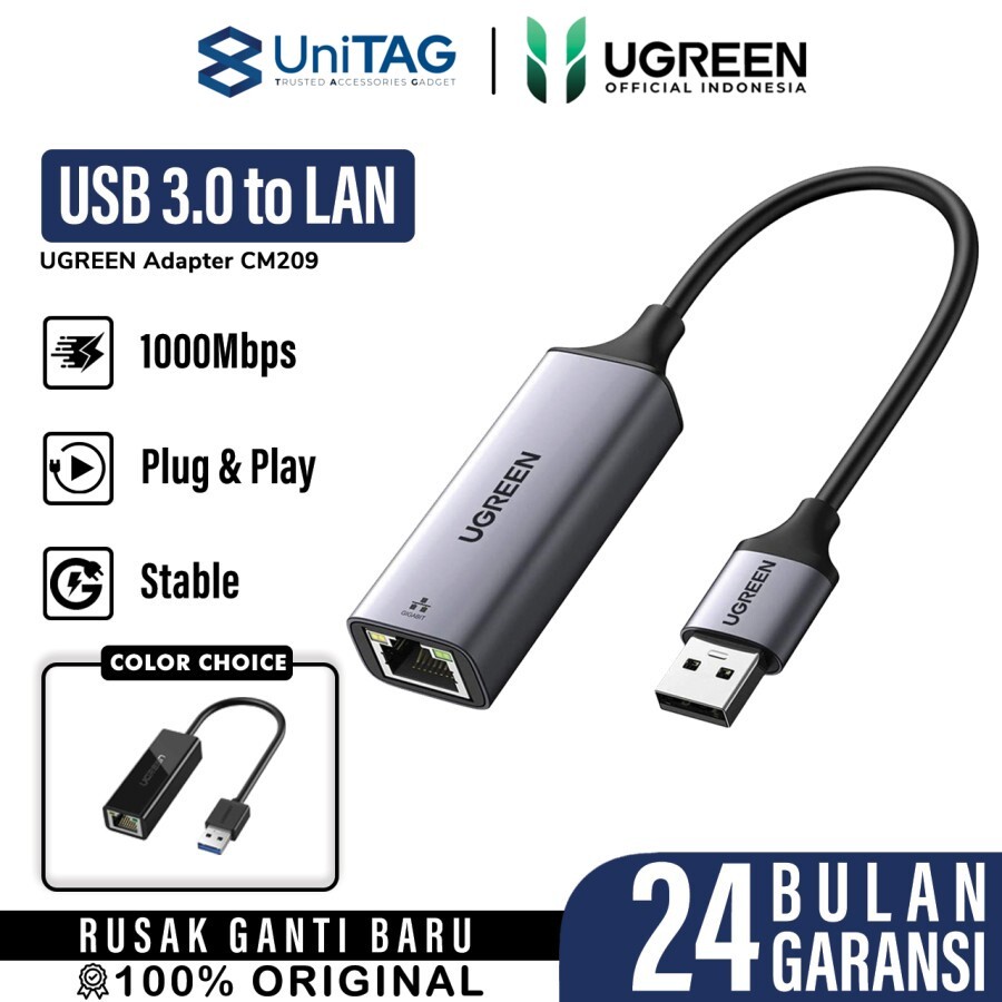 UGREEN Adapter Ethernet USB A to RJ45 - Black / Gray CM209 50922