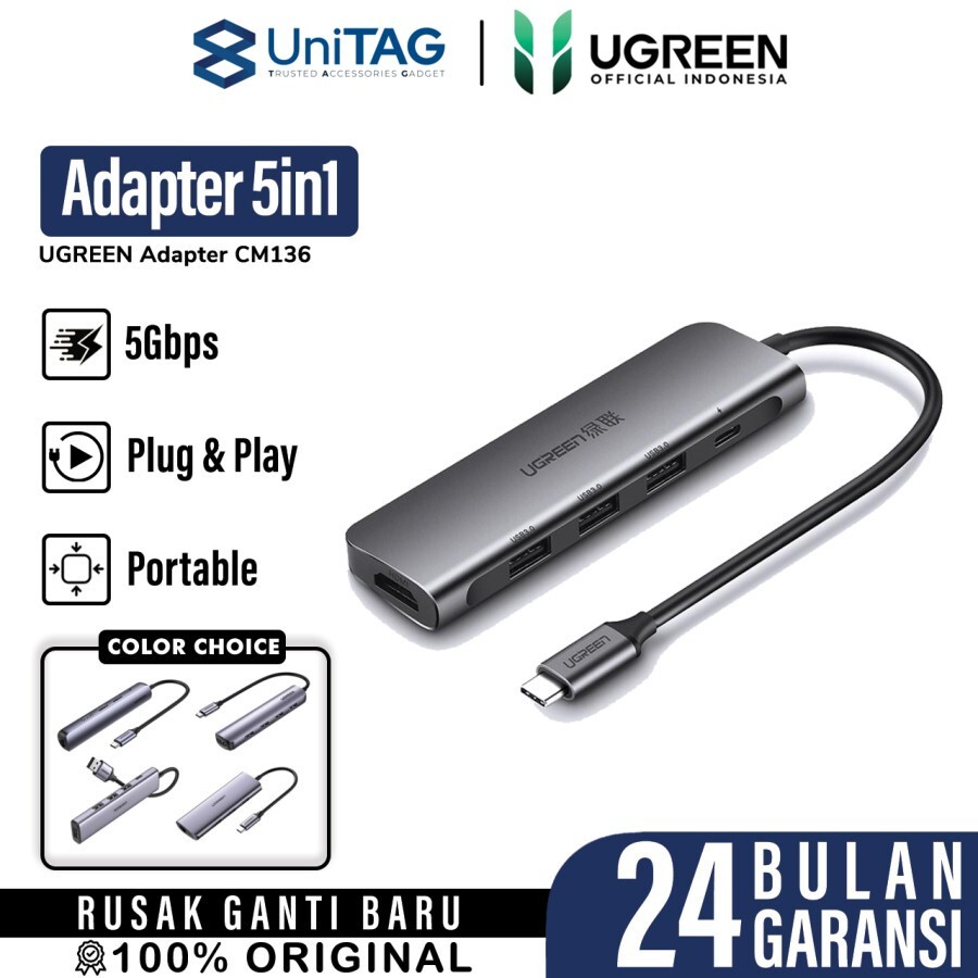 UGREEN Hub 5 in 1 USB C to 3A 1C 1HDMI - Space Gray CM136 50209