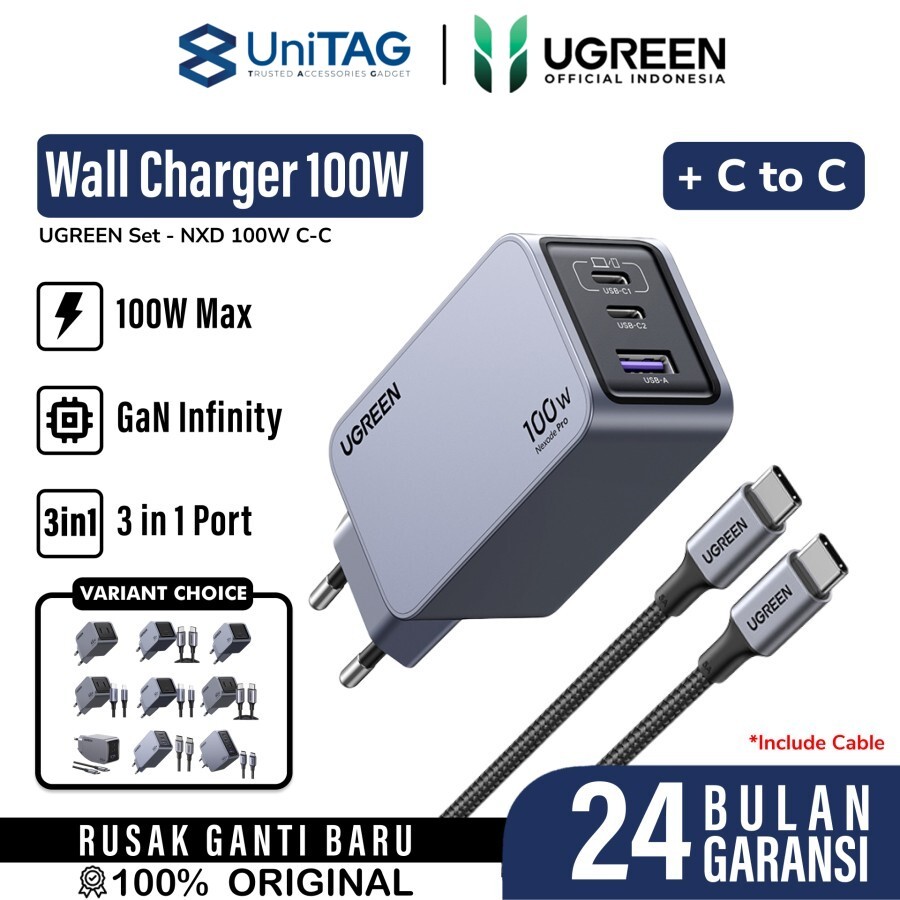 UGREEN Wall Charger 100W 2C1A (+ Cable Charger USB C to USB C) Nexode Pro - Gray X757 25874