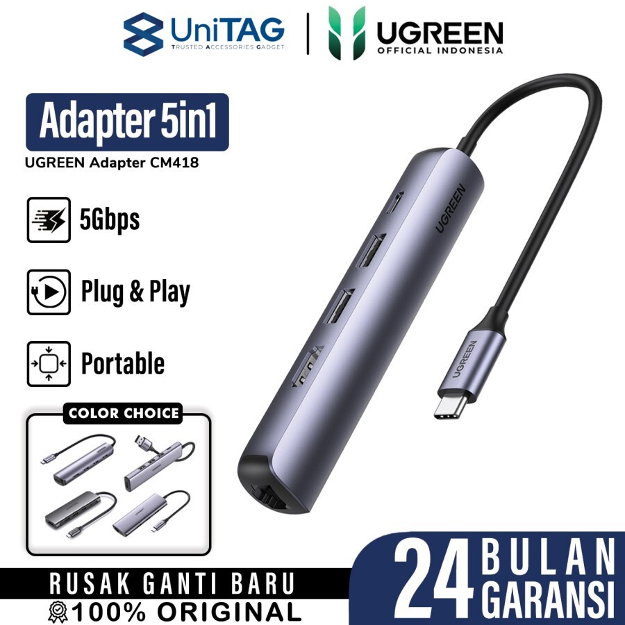 UGREEN Hub 5 in 1 USB C to 2A 1C 1HDMI 1RJ45 - Space Gray CM418 10919