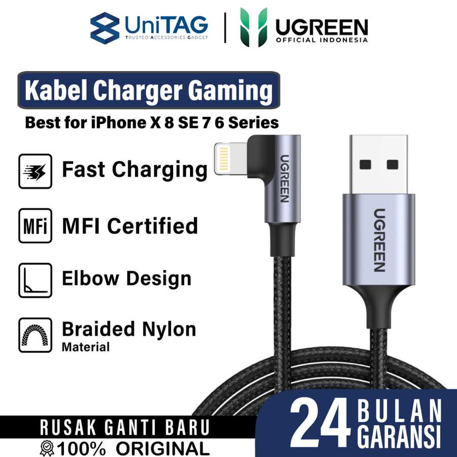 UGREEN Kabel Charger Lightning - USB A 2.4A Gaming Braided 1m - Dark Grey US299 60521