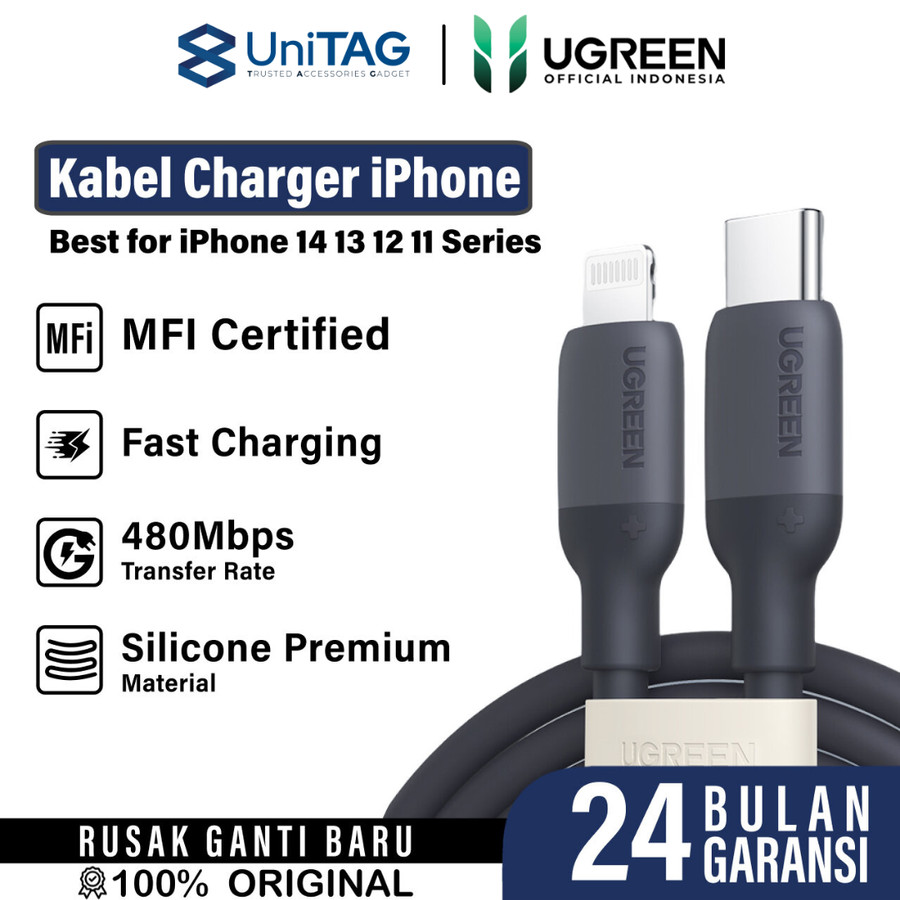 UGREEN Kabel Charger Lightning - USB C 3A Silicone 1m - Black US387 20304