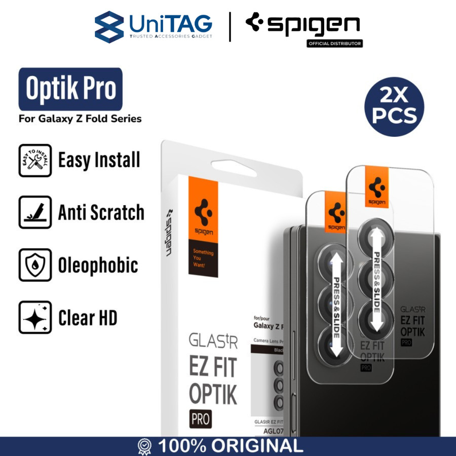Spigen Galaxy Z Fold 5 Camera Lens Protector Camera Ring with Tray 2 Pack GlastR EZ Fit Optik Pro - Black AGL06524