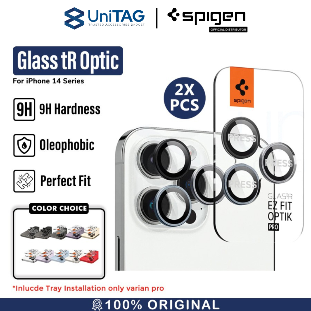 Spigen iPhone 15 / 15 Plus / 14 / 14 Plus Camera Lens Protector Camera Ring with Tray 2 Pack GlastR EZ Fit Optik Pro - Black AGL05213