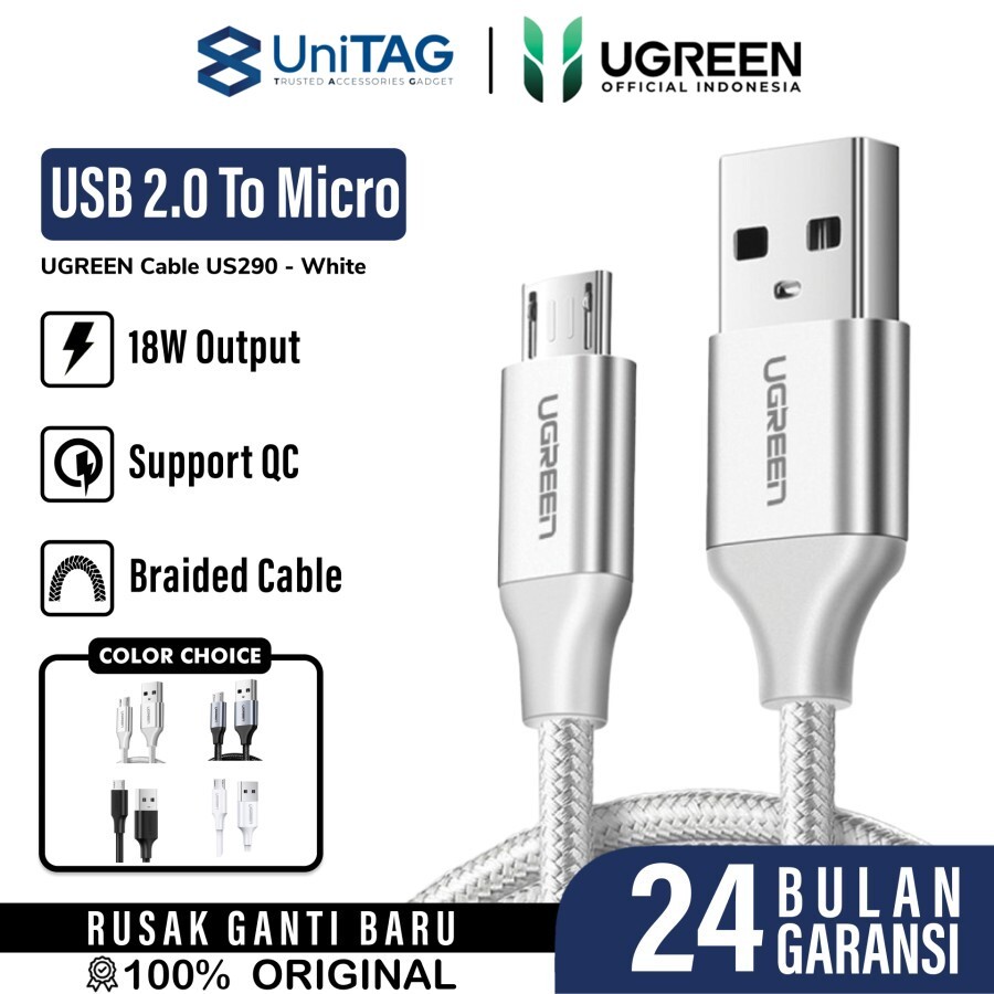 UGREEN Kabel Charger USB Micro - USB A 3A Braided 1m - White US290 60151