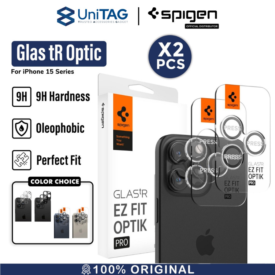 Spigen iPhone 15 / 15 Plus / 14 / 14 Plus Camera Lens Protector Camera Ring with Tray 2 Pack GlastR EZ Fit Optik Pro - Crystal Clear AGL06918