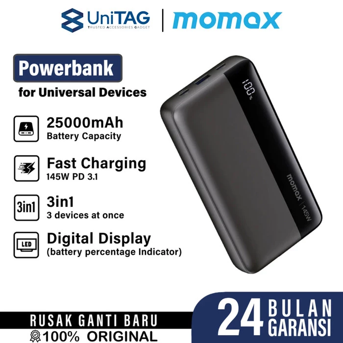 Momax Powerbank 25000mAh 1-Power Ultra PD145W - Black IP150D