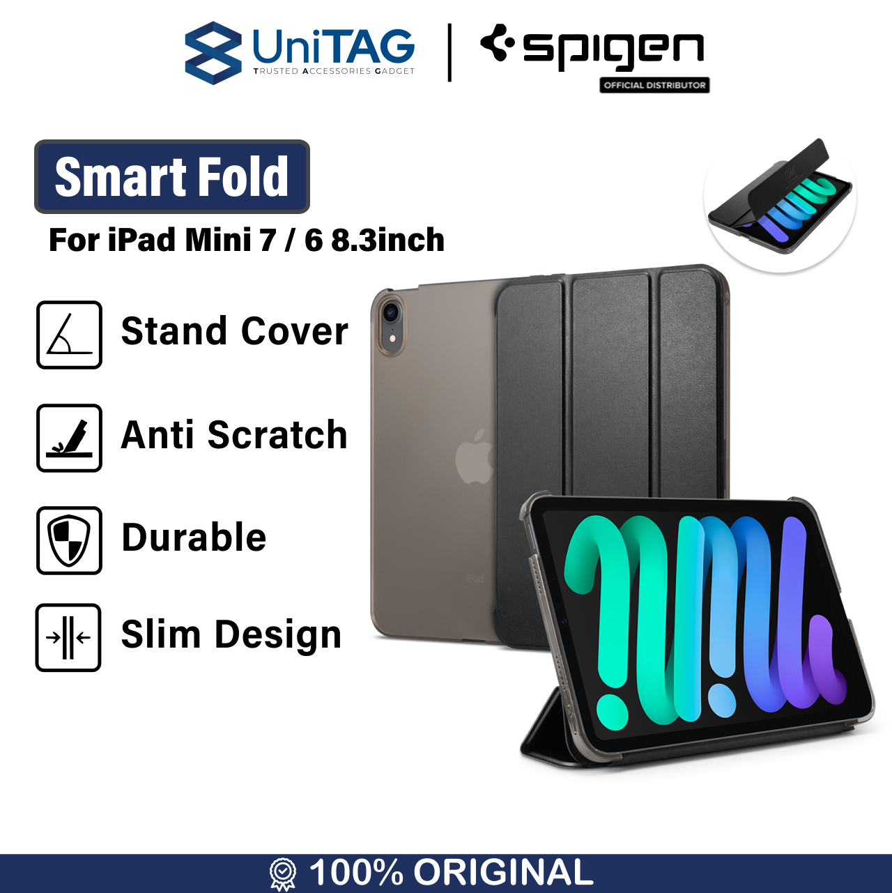 Spigen iPad Mini 7 / 6 Case Flip Cover Smart Fold - Black ACS03763