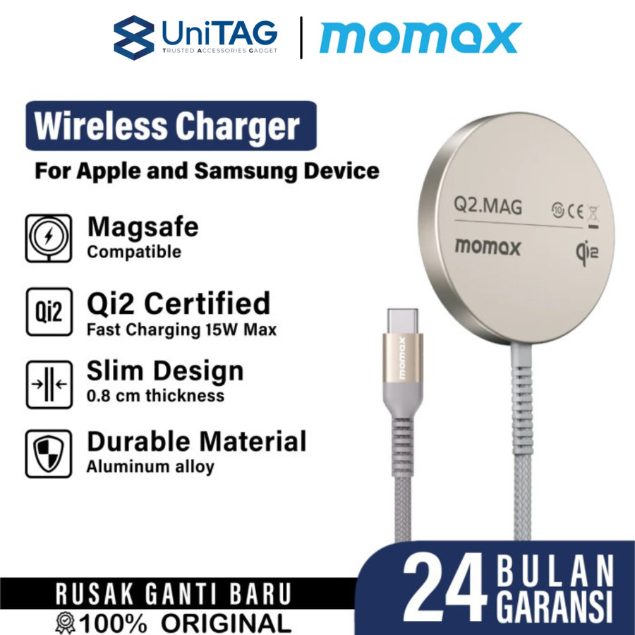 Momax Wireless Charger Magsafe Qi2 15W Q2.Mag - Titanium UD32L