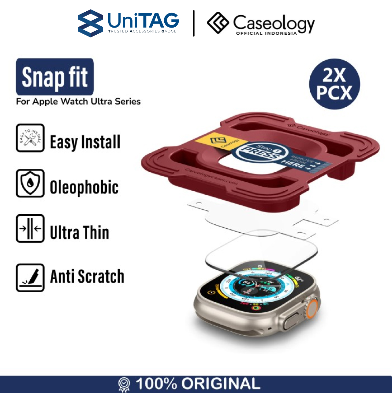 Caseology Apple Watch Series Ultra 2 / 1 (49mm) Tempered Glass "Snap Fit" (2pack) - Transparency AGL05561