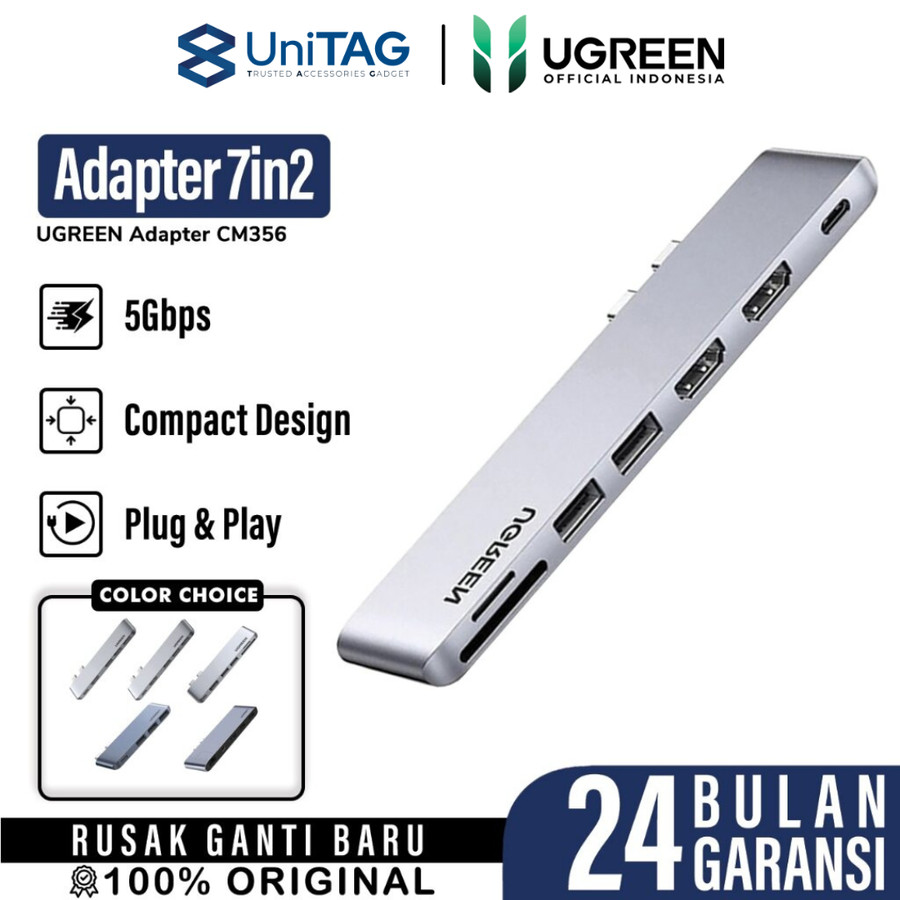UGREEN Macbook Hub 7 in 2 Dual USB C to 2A 1C 2HDMI 1SD 1TF - Space Gray CM356 80548