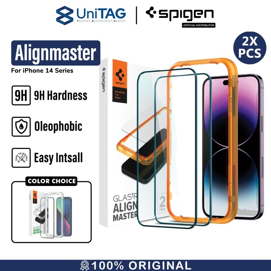 Spigen iPhone 16e / 14 / 13 / 13 Pro Tempered Glass with Tray 2 Pack GlastR AlignMaster Full Cover - Black AGL03387