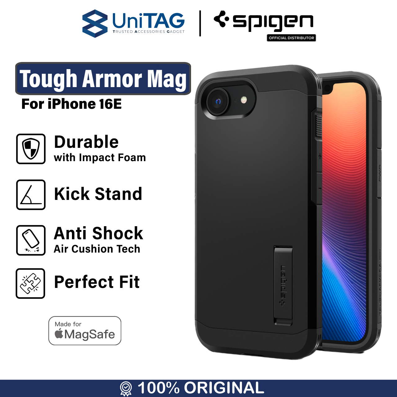 Spigen iPhone 16e Case Magsafe Stand Tough Armor MagFit - Black ACS09137-1
