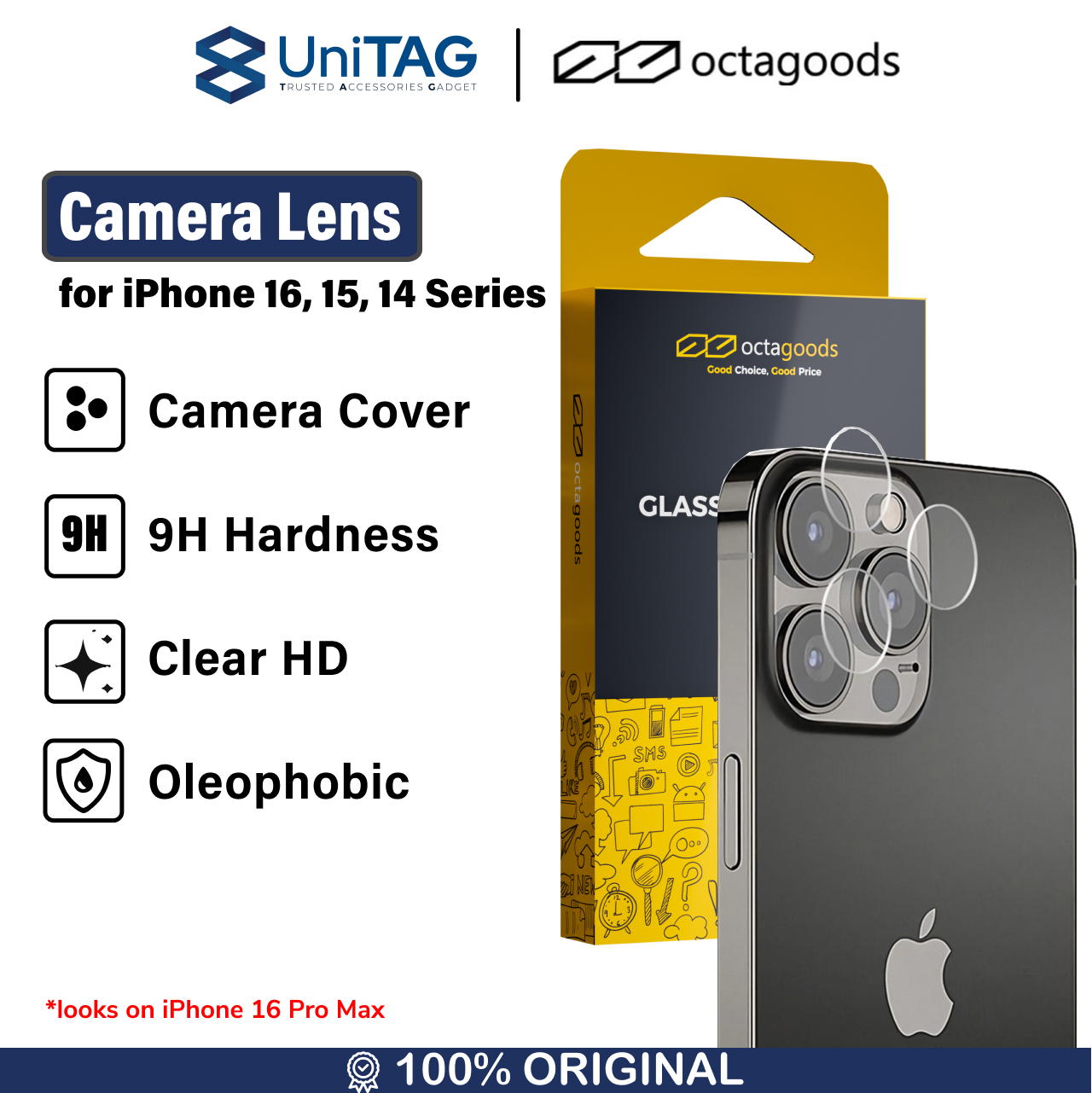 Camera Lens Protector iPhone 14 Pro Max Plus Octagoods Glass Cover