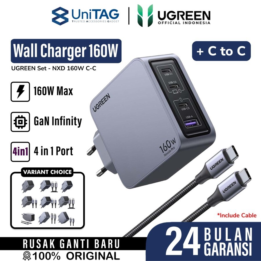 UGREEN Wall Charger 160W 3C1A (+ Cable Charger USB C to USB C) Nexode Pro - Gray X763 25877