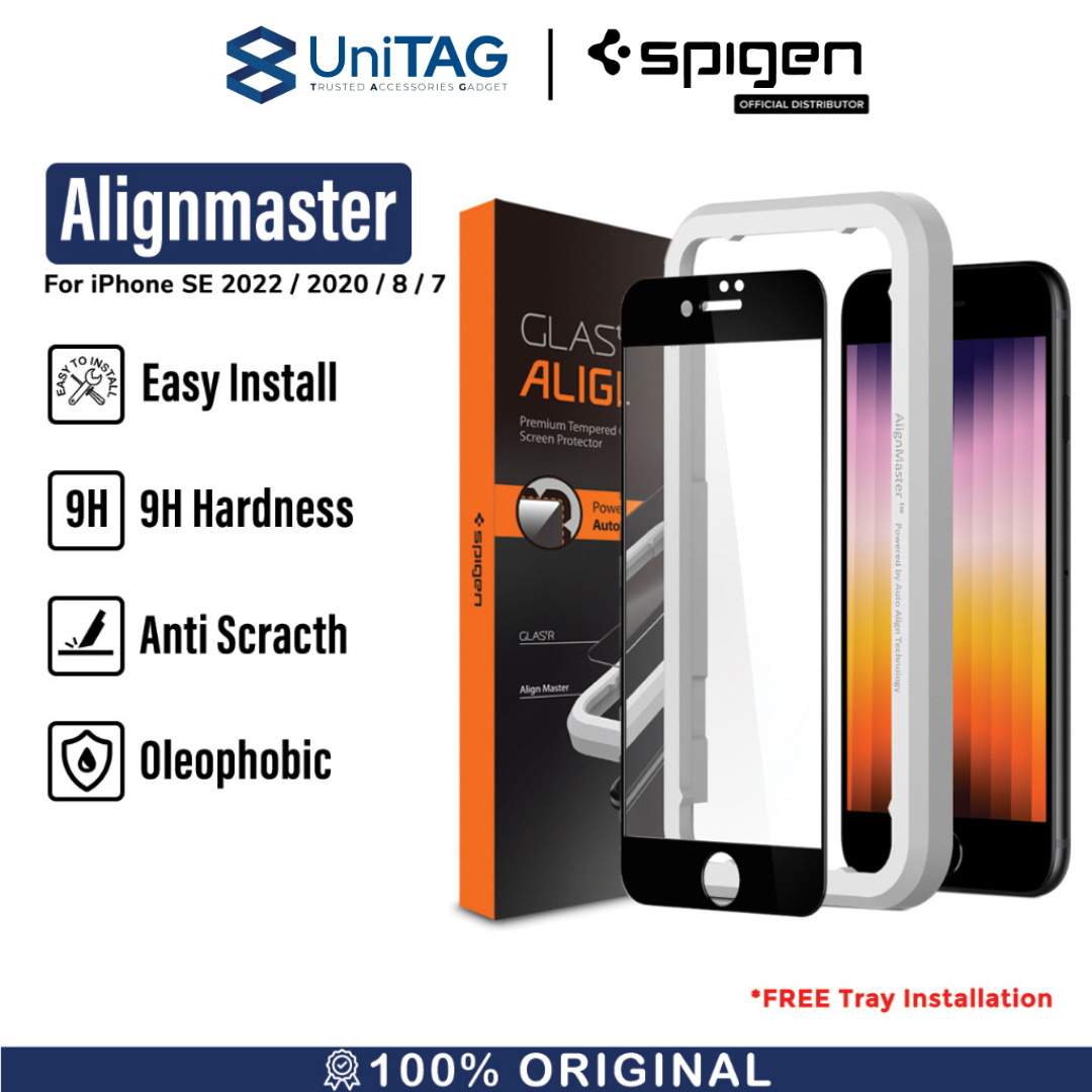 Spigen iPhone SE 2020 / 8 / 7 Tempered Glass Full Cover with Tray 1 Pack GlastR AlignMaster - Black AGL01294